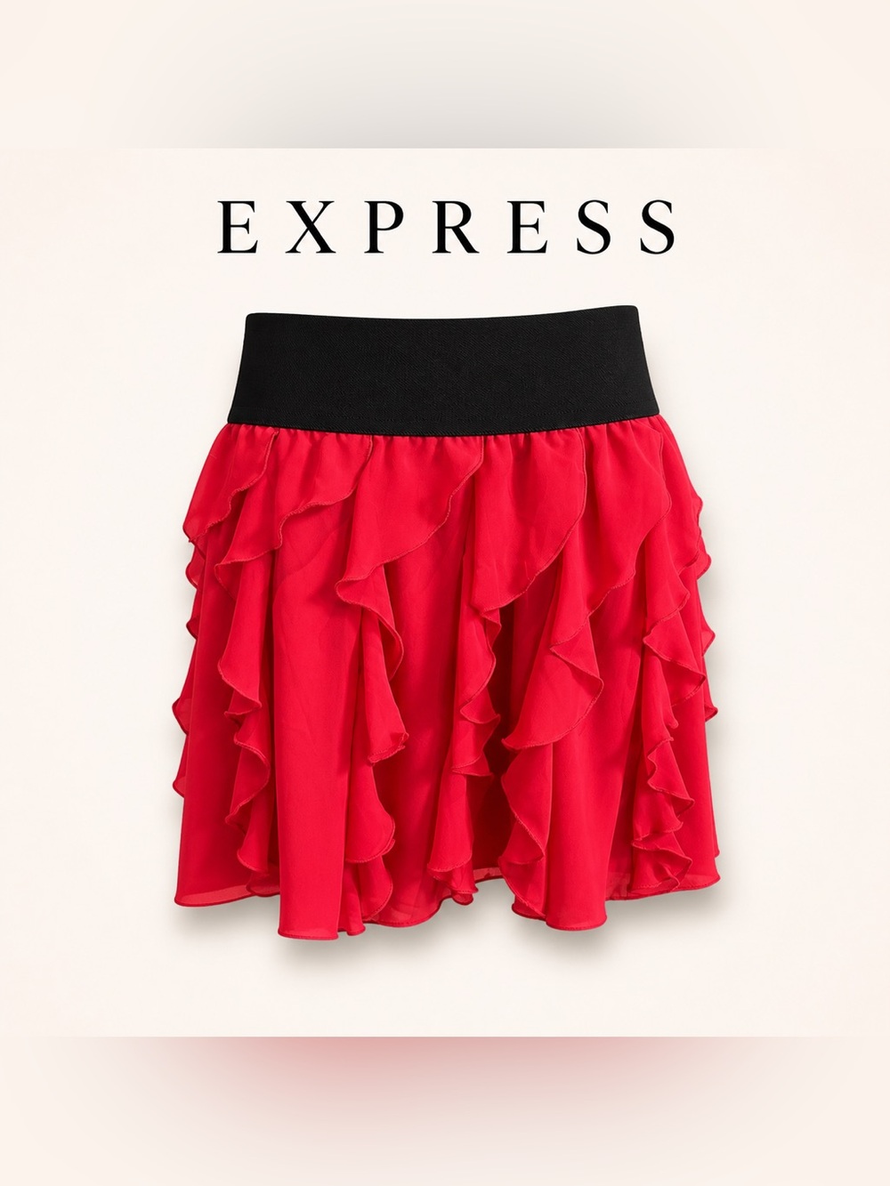 Express Black and Red Ruffle Mini Skirt